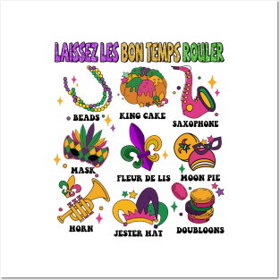 Laissez Les Bon Temps Rouler Faux Embroidery Sequins, Mardi Gras Faux Sequin Fleur De Lis Posters and Art